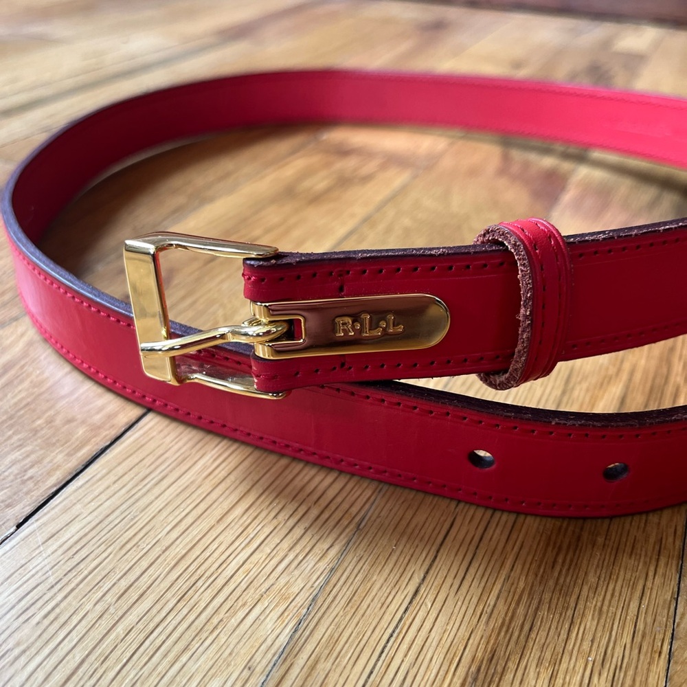 Ralph Lauren Vibrant Red Belt with Gold-Tone Buckle